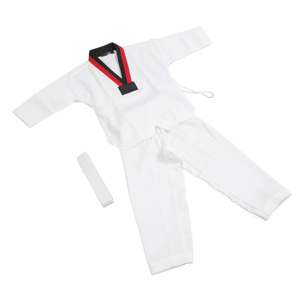 Lasten taekwondo-asu vyöllä, polyesteriä ja puuvillaa hengittävällä pehmeällä lasten urheilukarate-asulla taistelulajien harjoitteluun pojille, tytöille S