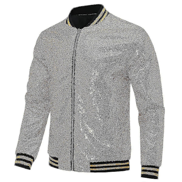 Herre Sequin Fest Bomber Jakke med Lynlås - Fashionabel og Afslappet 2XL Guld