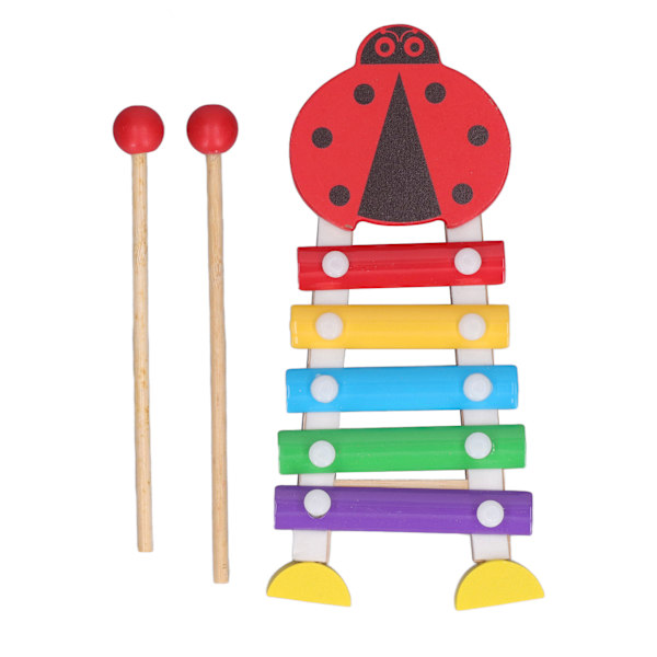 Hånd Percussion Uddannelsesmæssig Massivt Træ Glatte Kanter Tidlig Læring Musikalske Instrumenter Legetøj til Drenge Piger Toddler Ladybug Form