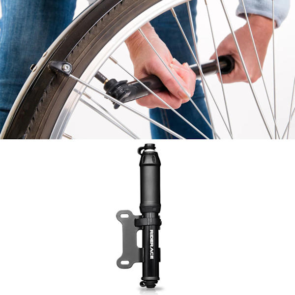 Bærbart sykkelpumpe med 3 luftdyser, aluminiumslegering, ballpumpe, inflator for utendørs, svart