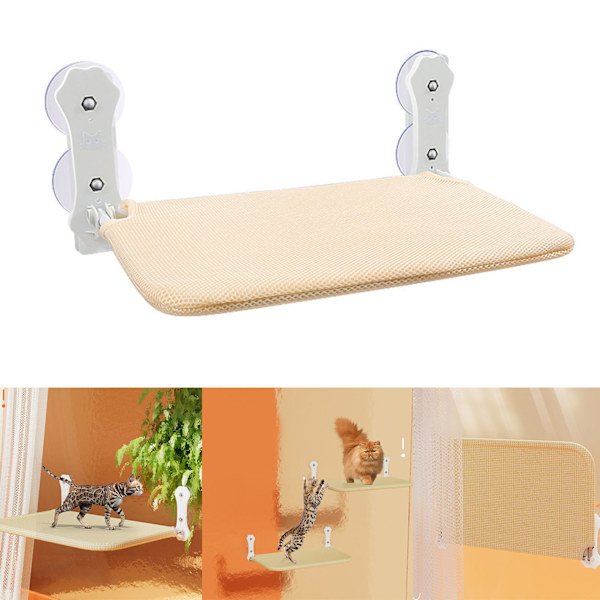 Fällbar Kattfönsterhängmatta Metallram Sladdlös Fällbar Kattfönsterperch Kattbädd med 4 Starka Sugkoppar Khaki, Klo