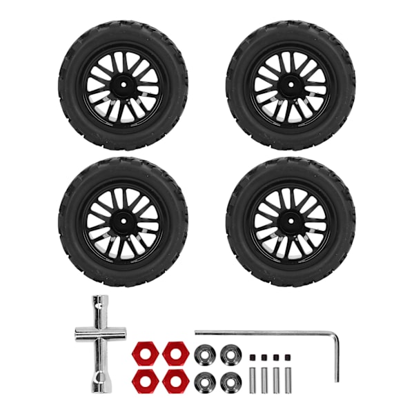 4kpl RC Renkaat Muoviset Mustat Kulutusta Kestävät Mikro-Crawler Renkaat Yhdistimillä Muttereilla 1/8 ja 1/10 Kauko-ohjattaville Autoille