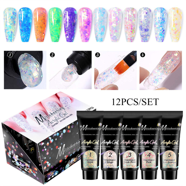 12 färger snabbförlängning lim paljetter set nail art fototerapi kristall förlängningslim fototerapi förlängningslim A1