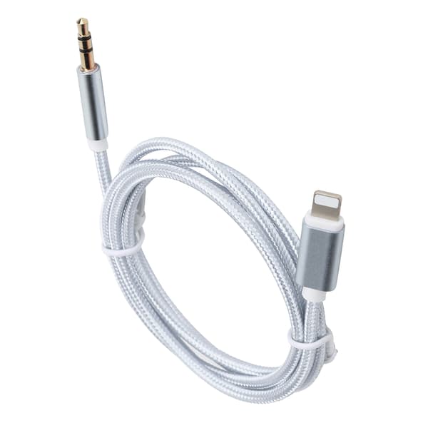 IOS AUX-kabel 3,5 mm lydadapter nylonflettet hvit