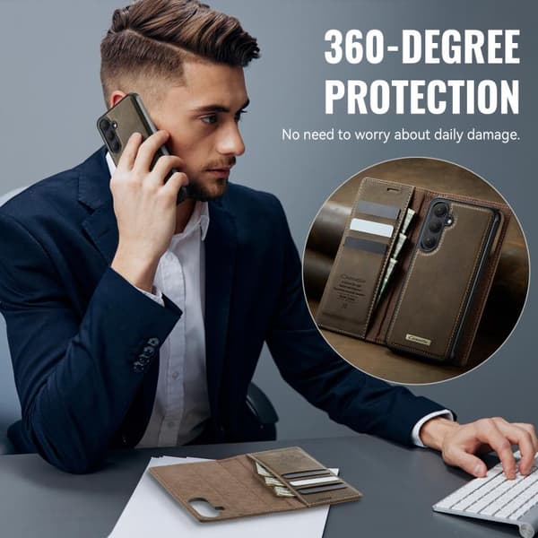 Samsung Galaxy S26+ / S26 Plus 5G-deksel - CaseMe C49 Magnetisk RFID-blokkerende avtakbart lærfutteral Kaffe