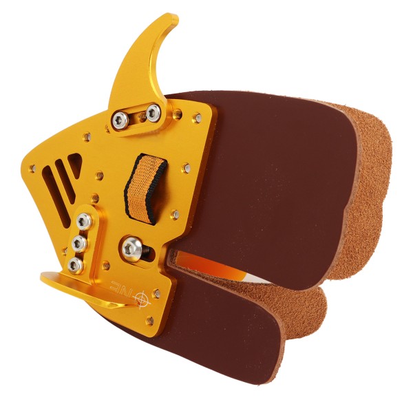 Bueskyting Fingerbeskyttelse Bueskyting Fingerbeskytter Fingre Beskyttelse for Utendørs Skyting Recurve Bue Integrert Design Gullbrunt Lær L