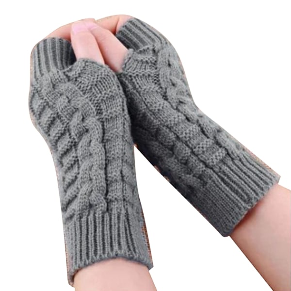 1 Par Strikket Halvfingerhansker Jacquard Akryl Varme Tykke Myke Grå Hansker for Vinter