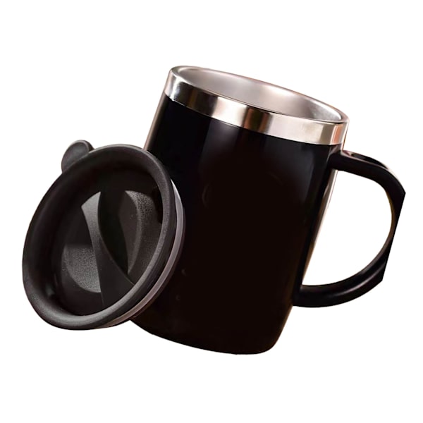304 Rostfritt stål Kaffe Mugg med Lock Söt Droppresistent Drickmugg för Kontor Hem Svart 420ml