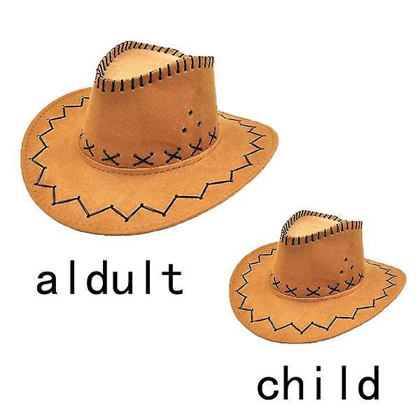 Brunt cowboyhattsett for barn og voksne - 2 stk