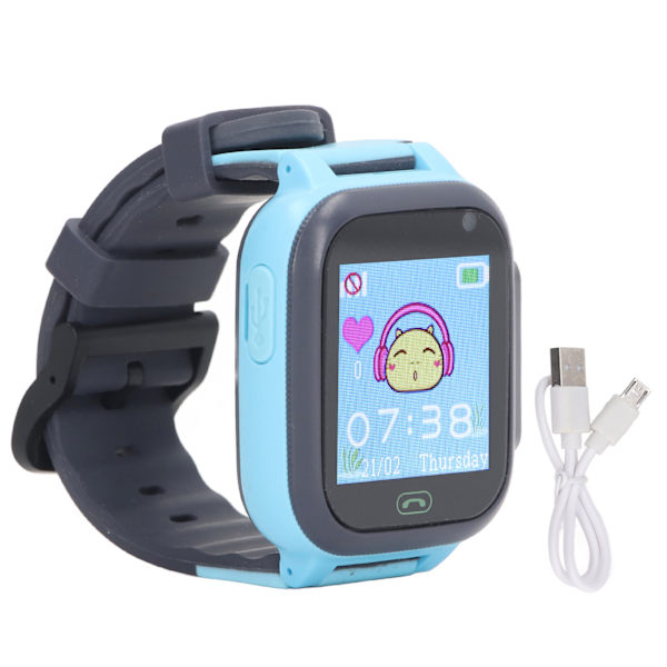 Børns Smart Watch Videoopkald Kamera Alarm Lommelygte Touchscreen Smartwatch til Udendørs Brug Blå