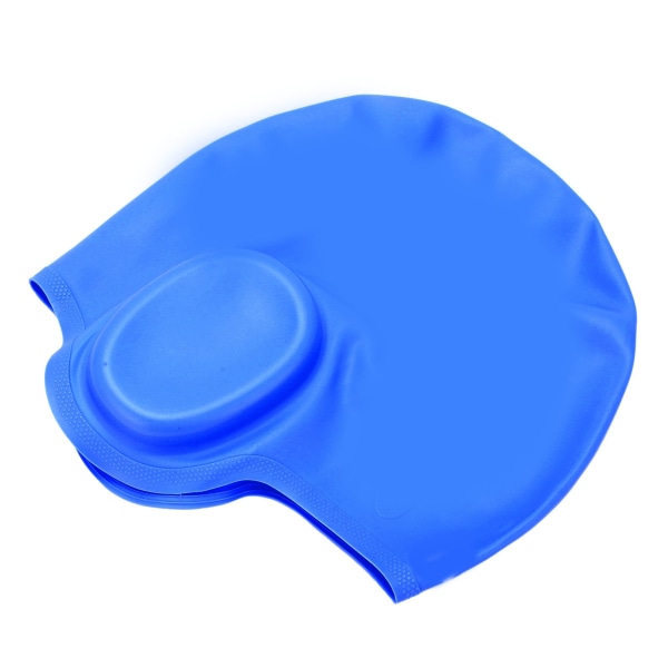 Vanntett silikon badehette med ørebeskyttelse 3D Sterk elastisitet Langt hår svømmehatt for voksne Mørkeblå