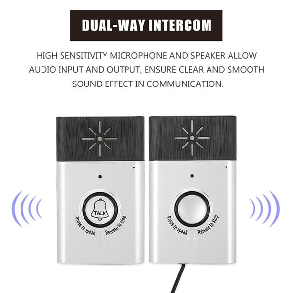 Bærbar Tovejs Stemme Intercom Trådløs Dørklokke Interfon System - 2.4GHz
