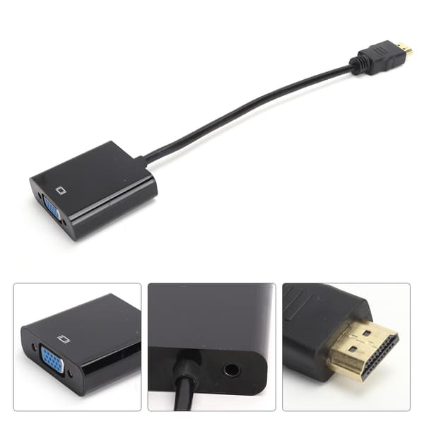 HDMI til VGA Konverter Kabel med 3,5 mm Audio til Chromebook Raspberry Pi Xbox Sort