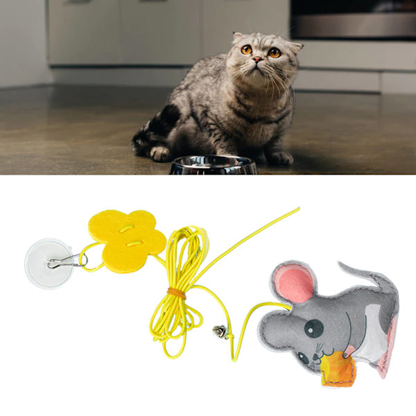 Dörrkatt-retande leksak med infällbar och utbytbar filtberlock, elastiskt rep, interaktiv dörrleksak för kattungar, mus