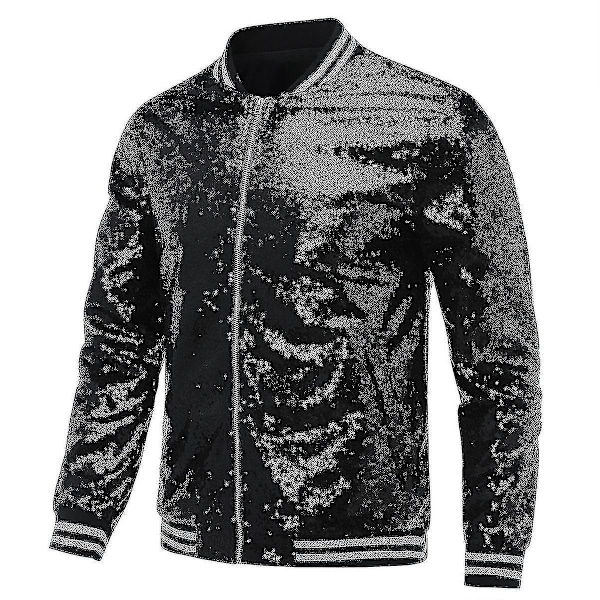 Herre Sequin Party Bomber Glidelås Jakke L Svart