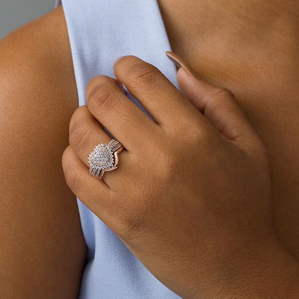 Mote kvinner Cubic Zirconia innlagt hjerte fingerring bryllupsfest smykker gave Rose Gold US 9