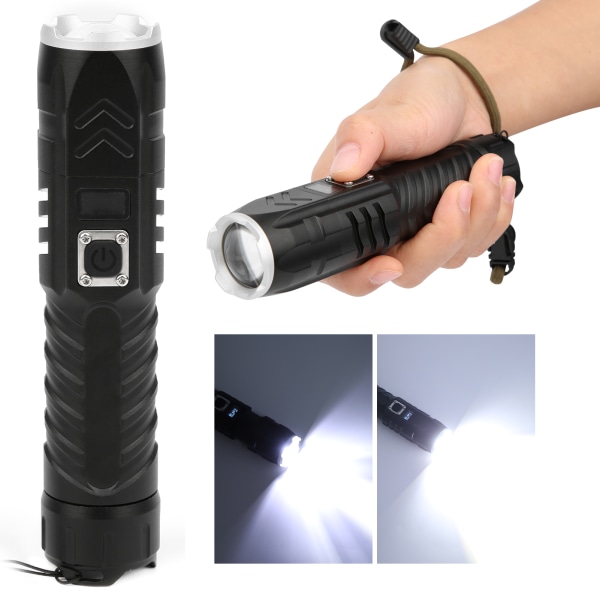 Ultraljusbar utomhusficklampa Zoombar Fokuserande USB Uppladdningsbar Smart Power Display
