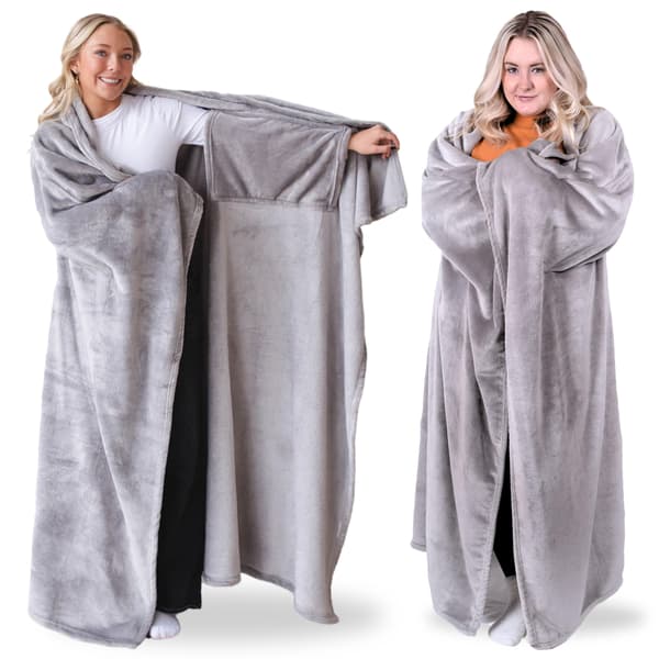 Helårsbrukbart teppe for voksne, koselig hette-lounge-wrap for kvinner og menn, perfekt julegave, grå Grey