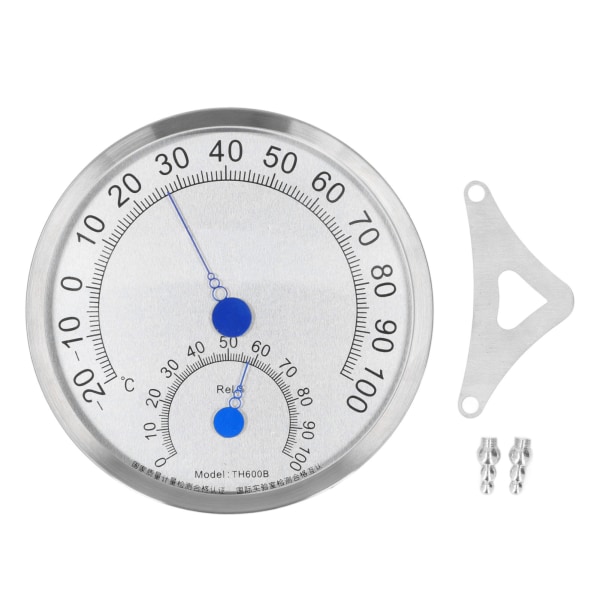 Rund termometer i rostfritt stål, vattentät, värmebeständig termometer hygrometer för utomhusbruk med hållare