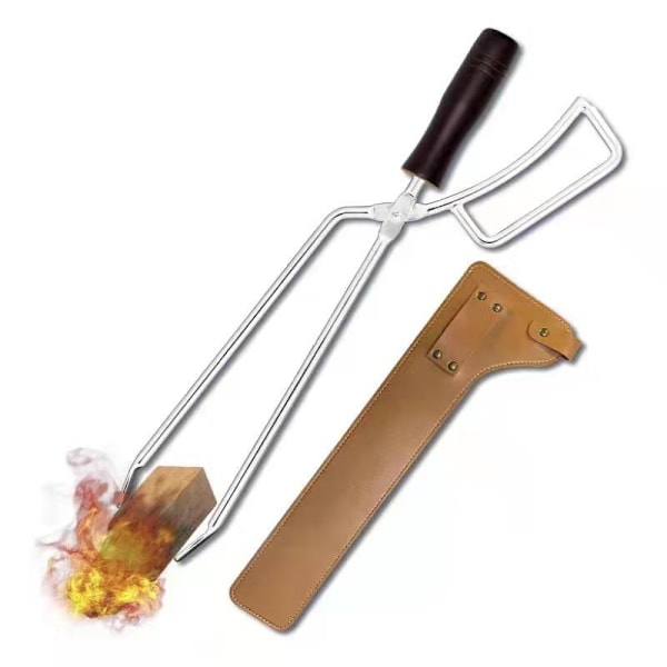 Lägerelds Tångpåse Väska PU Läder Retro Eldtång Skyddsfodral för Utomhusgrillning Camping