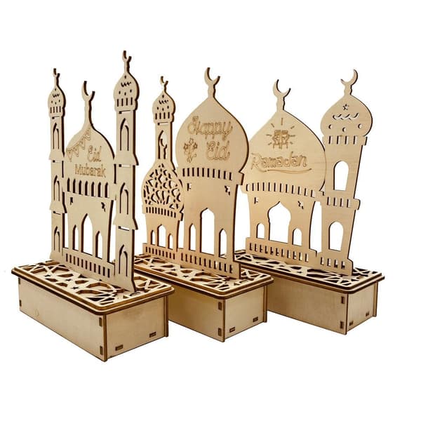 LED-lampe i tre Ramadan-dekorasjon Bærbar Eid Ramadan LED-nattlys Bordpynt Ideell for Eid Ramadan-dekorasjon