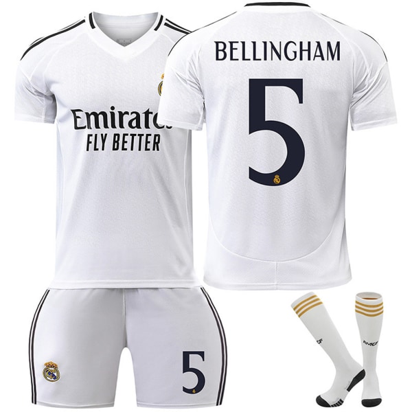 Kausi 2425 Real Madridin kotipaita nro 5 Bellingham jalkapalloaiheinen jalkapallopaita setti sisältää aikuisten ja lasten koot No. 5 Bellingham 2XL(190-200CM）