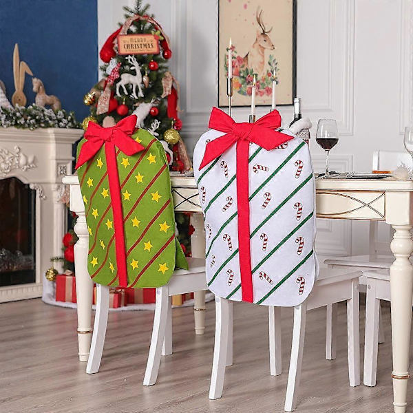 3-delars set julstolsryggöverdrag med rosett, presentpappersdesign, juldekoration, stolsöverdrag