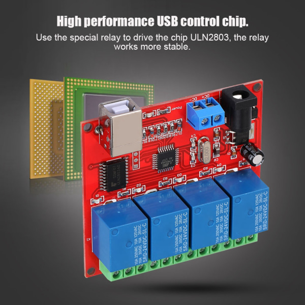 4-kanals 24V computer USB Smart Switch Controller PC Relay Drive Module Expansion Board