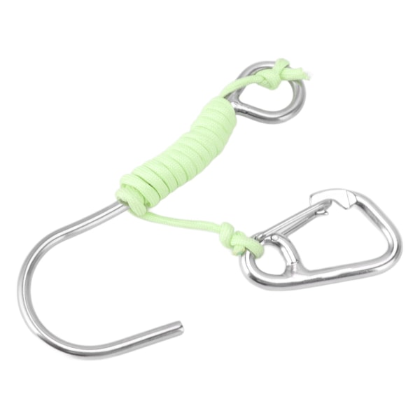 Dykking Single Hook 316 rustfritt stål Anti Lost Reef Hook med lanyard Glow in The Dark for undervannsdykking Green