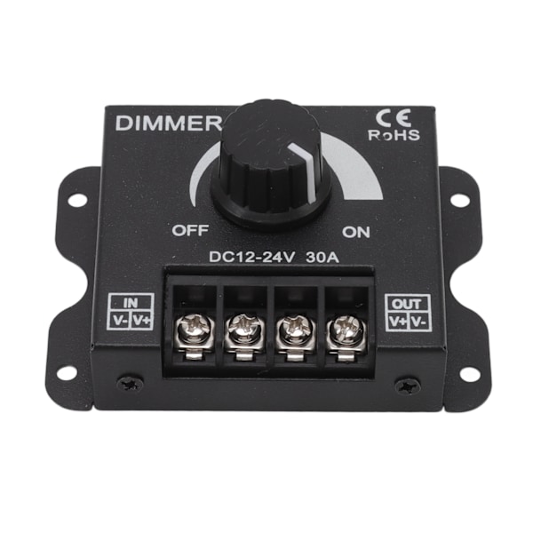 LED-dæmper, enkelt kanal PWM-lys, trinløs dæmpningscontroller til 5050 3528 enkeltfarvede lyslister DC 12V-24V 30A