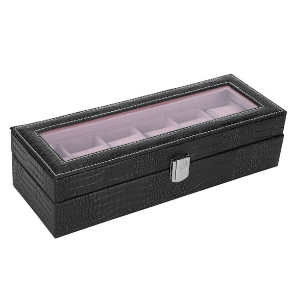 6-fack klocklåda PU-läder rektangulär armbandsur displayfodral arrangör present svart