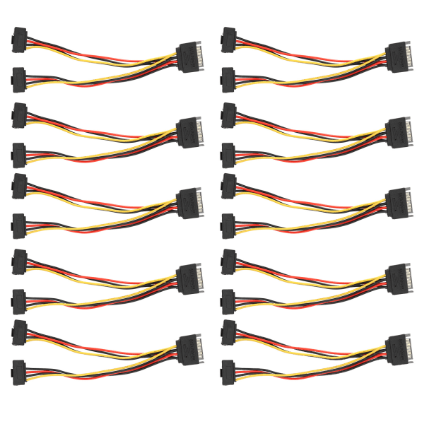 10 stk SATA strømadapter 15 pins 1 hann til 2 hunn rettvinklet kontakt Nettledning for overføring av datalading