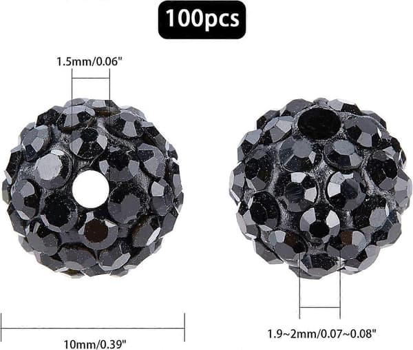 100 st 10 mm svarta strass-pärlor, discokula, lerpärlor, polymerlera, strass-pärlor