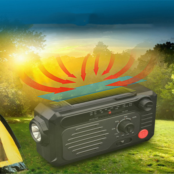 Solar Emergency Radio Handvev Multifunktions Radio Ficklampa med Bluetooth, Grå