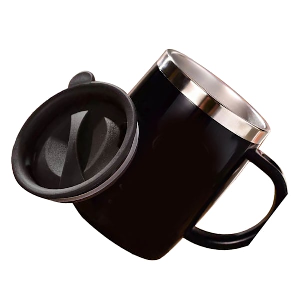 304 Rostfritt stål Kaffe Mugg med Lock Söt Droppresistent Drickmugg för Kontor Hem Svart 420ml