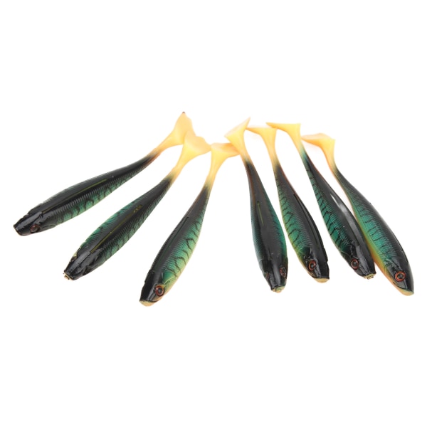 7 KPL T-pyrstöinen kalajigi 10cm 5.5g 3D-silmät Värikäs glitter keinotekoinen pehmeä syötti suolaisen ja makean veden kalastukseen, tyyppi 2