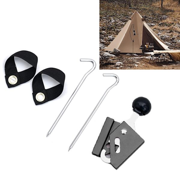 Tältstödssats med justerbar tumme i aluminiumlegering för utomhuscamping, 6 mm svart