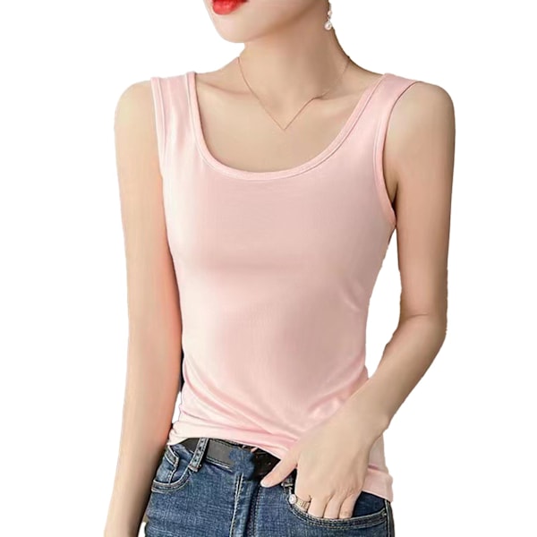 Dame Tanktop Blød Åndbar Camisole Bred Rem Ærmeløs Ren Farve Tanktop til Forår Sommer Pink M