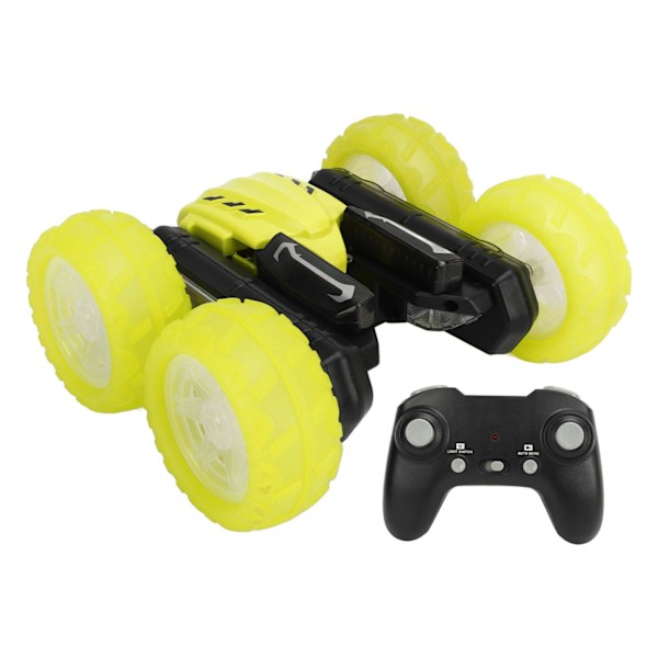 2.4G Dobbeltsidig RC Stuntbil 360 Graders Flips Roterende Lyd Lys Genopladelig Fjernstyret Stuntbil Gul Enkelt Batteri