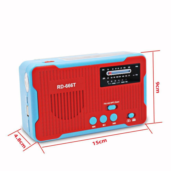 Emergency Radio Solar AM/FM Radio Handvev Radio med Emergency Siren Ficklampa Strömbatteri, Blå