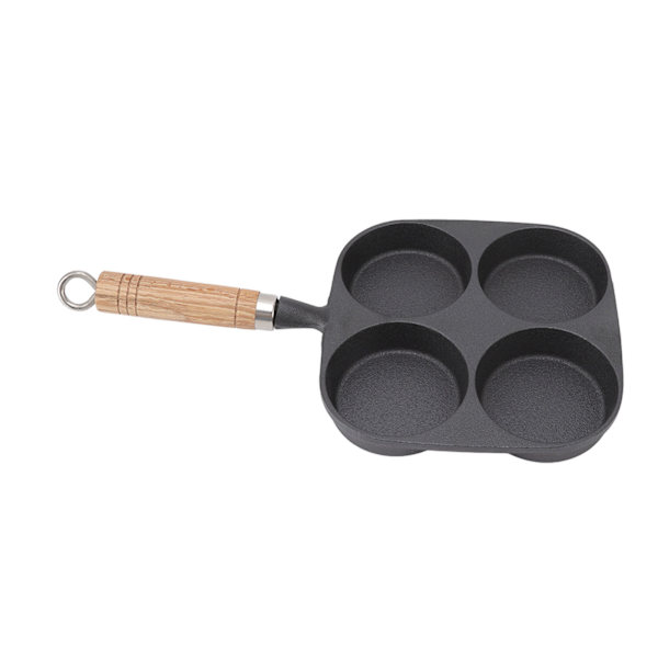 Egg Pan 4 Cup Egg Frying Pan med trehåndtak for frokostpannekaker Omeletter