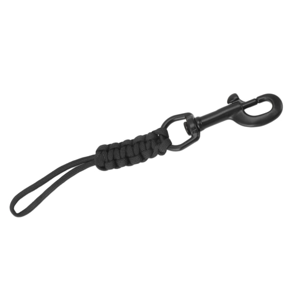 Håndvævet dykkerlanyard Anti Lost Strap Undervandssikkerhedsreb med rustfrit stålclips sort