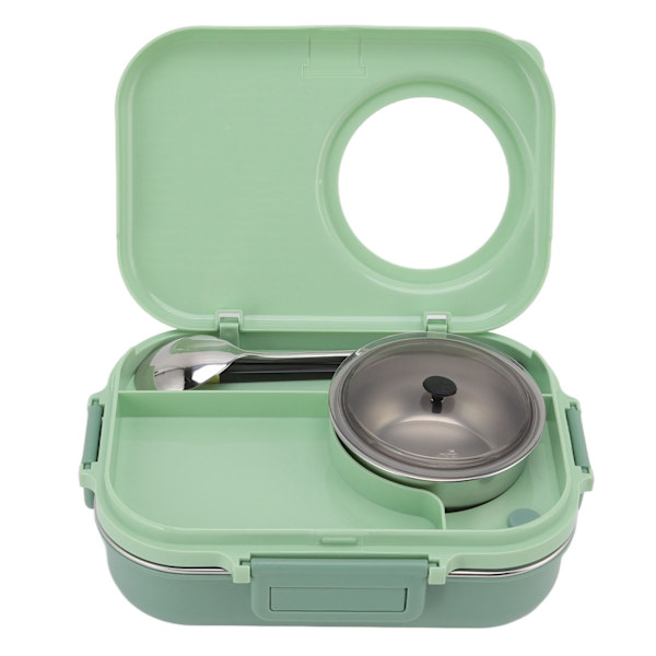 Termisk lunsjboks 1100ml Dobbelt lag 3 rutenett design 304 rustfritt stål Bento boks med spisepinner skje suppebolle grønn
