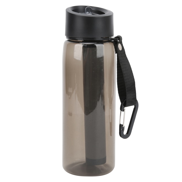 Filtreret vandflaske med integreret filterhalm Camping Emergency Water Bottle Renser Sort
