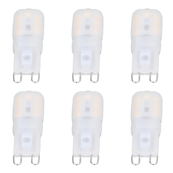 6 stk G9 LED-pærer Dimbar 3W Energisparende 360 Graders Pære til Taklamper og Pendellamper Varm Hvit 110-140V