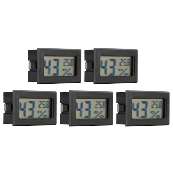 5 stk. LCD termometer hygrometer mini indendørs hjem desktop temperatur fugtighedsmåler sort