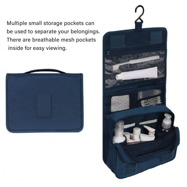 Ripustettava kosmetiikkalaukku, jossa koukku ja laukku, tummansininen, 24x18,5x9,5 cm, matkustamiseen