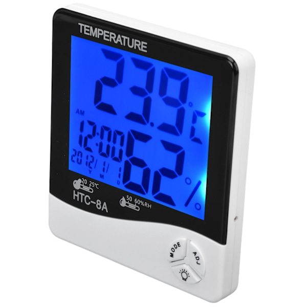 Indendørs temperaturmonitor LED-baggrundsbelyst display alarmfunktion 24 timers automatisk registrering fugtighedssensor