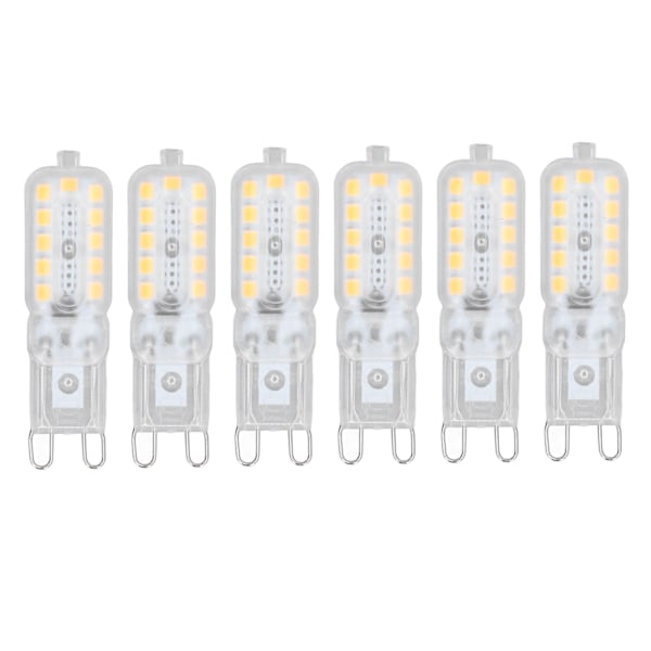 6 stk G9 LED-pære 5W Transparent deksel 22LED Dimbar G9 lyspære for taklampe vegglampe bordlampe varm hvit 220-240V