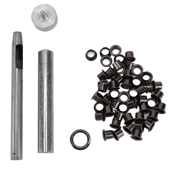50 st lädernit järn runda inre hål öljetter med 3 st verktyg för DIY-hantverk 6 mm / 0,24 tum